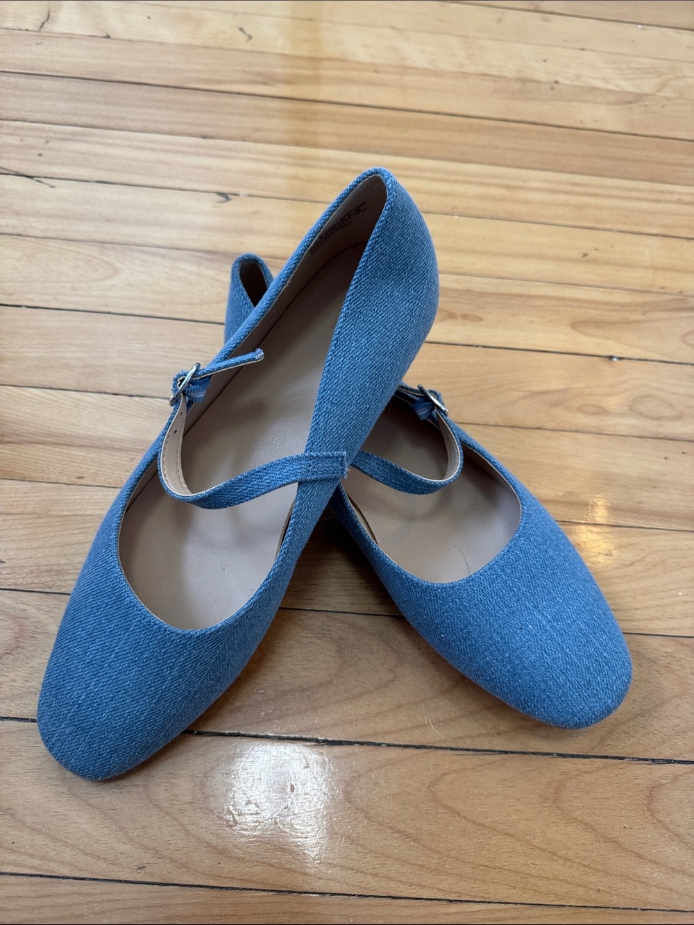 Mary Jane Blue Denim-Style Flats